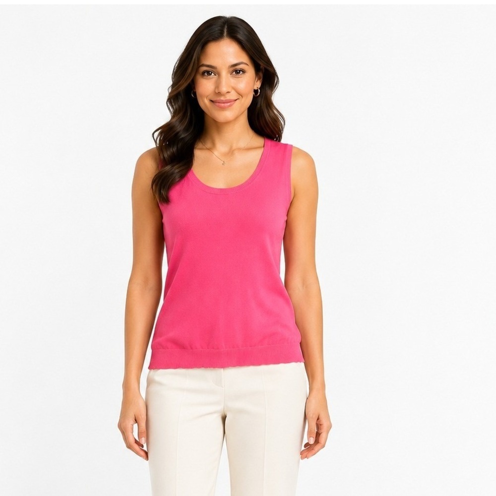 August Silk Women's Sleeveless Round Neck Knitted Silk Blend Tank Top Pink Sz L